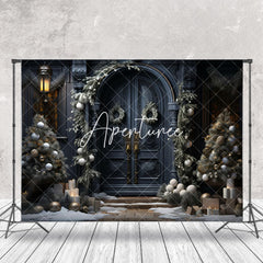 Aperturee - Retro Black Door Xmas Trees Gifts Christmas Backdrop