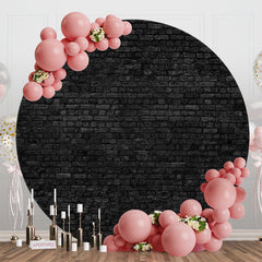 Aperturee - Retro Black Grey Brick Wall Round Backdrop For Party