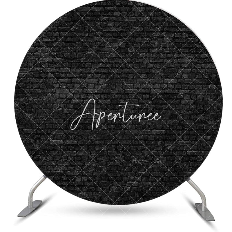 Aperturee - Retro Black Grey Brick Wall Round Backdrop For Party