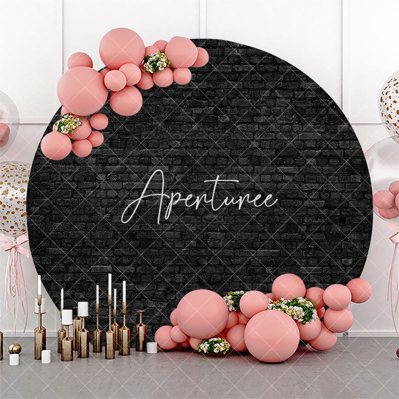 Aperturee - Retro Black Grey Brick Wall Round Backdrop For Party