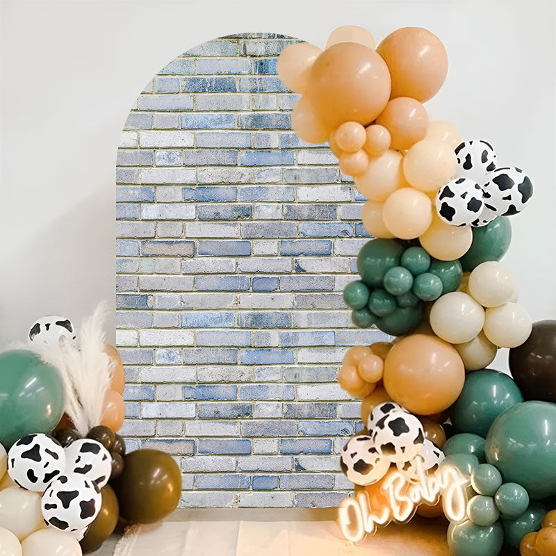 Aperturee - Retro Blue Brick Wall Patterns Party Arch Backdrop