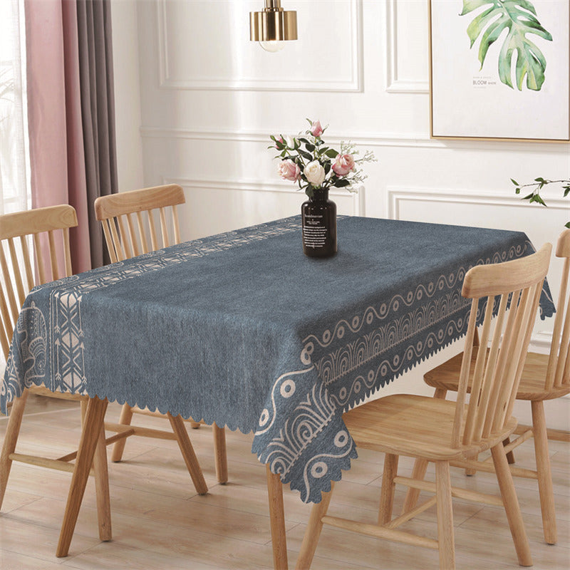 Aperturee - Retro Blue Light Grey Lines Rectangle Tablecloth