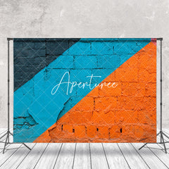 Aperturee - Retro Blue Orange Brick Graffiti Wall Photo Backdrop