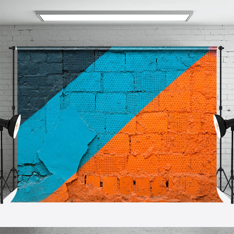 Aperturee - Retro Blue Orange Brick Graffiti Wall Photo Backdrop