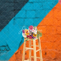 Aperturee - Retro Blue Orange Brick Graffiti Wall Photo Backdrop