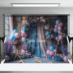 Aperturee - Retro Blue Pink Starfish Balloon Cake Smash Backdrop