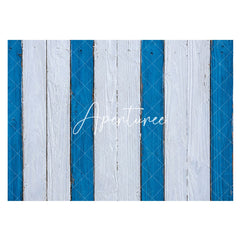 Aperturee - Retro Blue White Painted Stripe Wood Rubber Floor Mat