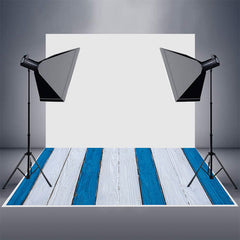 Aperturee - Retro Blue White Painted Stripe Wood Rubber Floor Mat