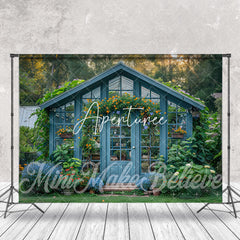 Aperturee - Retro Blue Wood House Greenery Spring Photo Backdrop