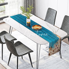 Aperturee - Retro Blue Wood Wall Sand Shell Coastal Table Runner