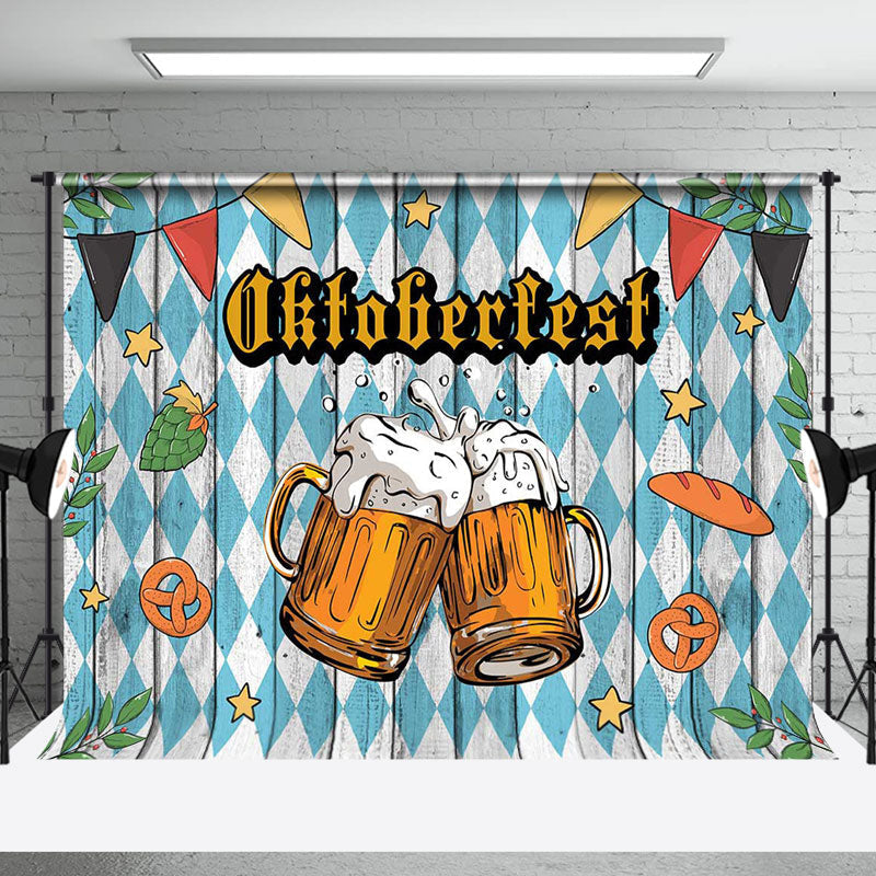 Aperturee - Retro Blue Wooden Wall Oktoberfest Party Backdrop