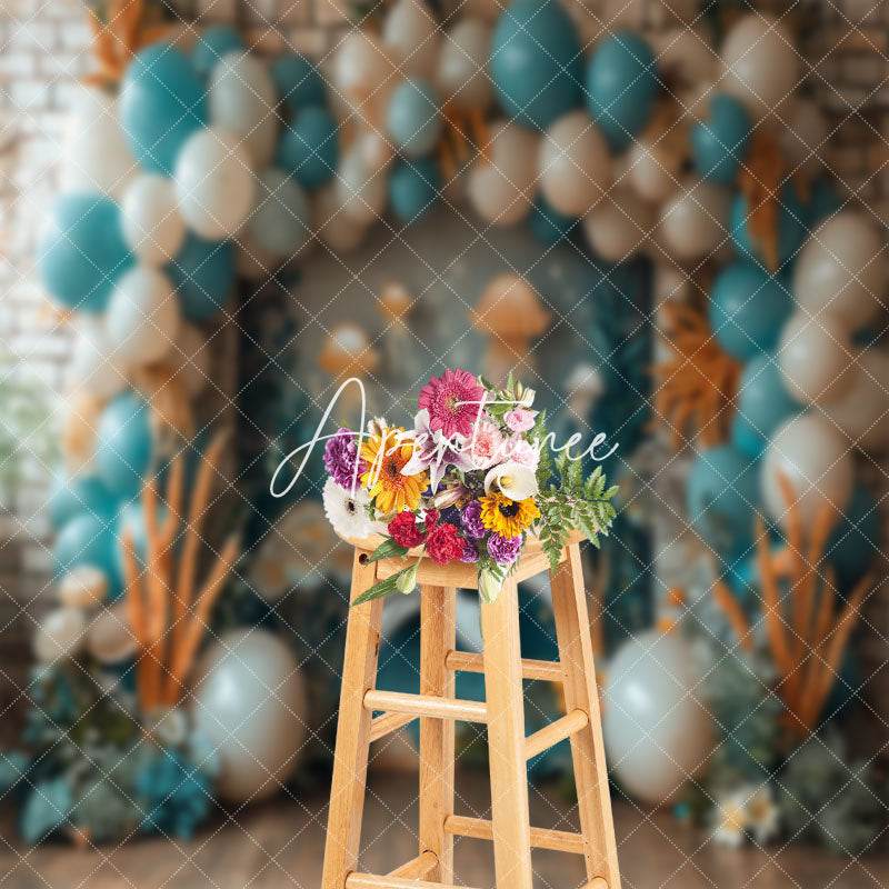 Aperturee - Retro Brick Wall Balloon Dolphin Cake Smash Backdrop