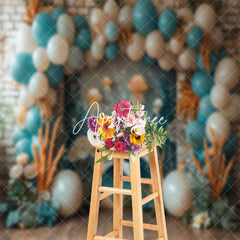 Aperturee - Retro Brick Wall Balloon Dolphin Cake Smash Backdrop