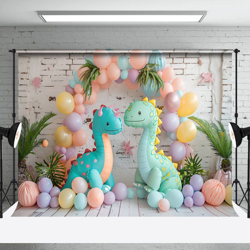 Aperturee - Retro Brick Wall Dinosaur Doll Cake Smash Backdrop