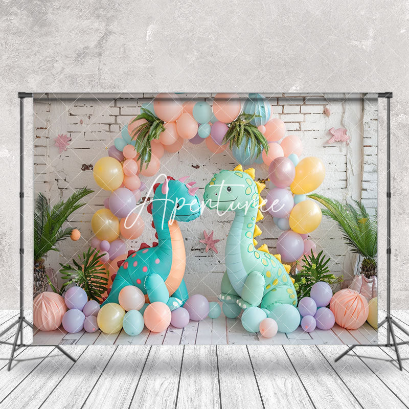 Aperturee - Retro Brick Wall Dinosaur Doll Cake Smash Backdrop