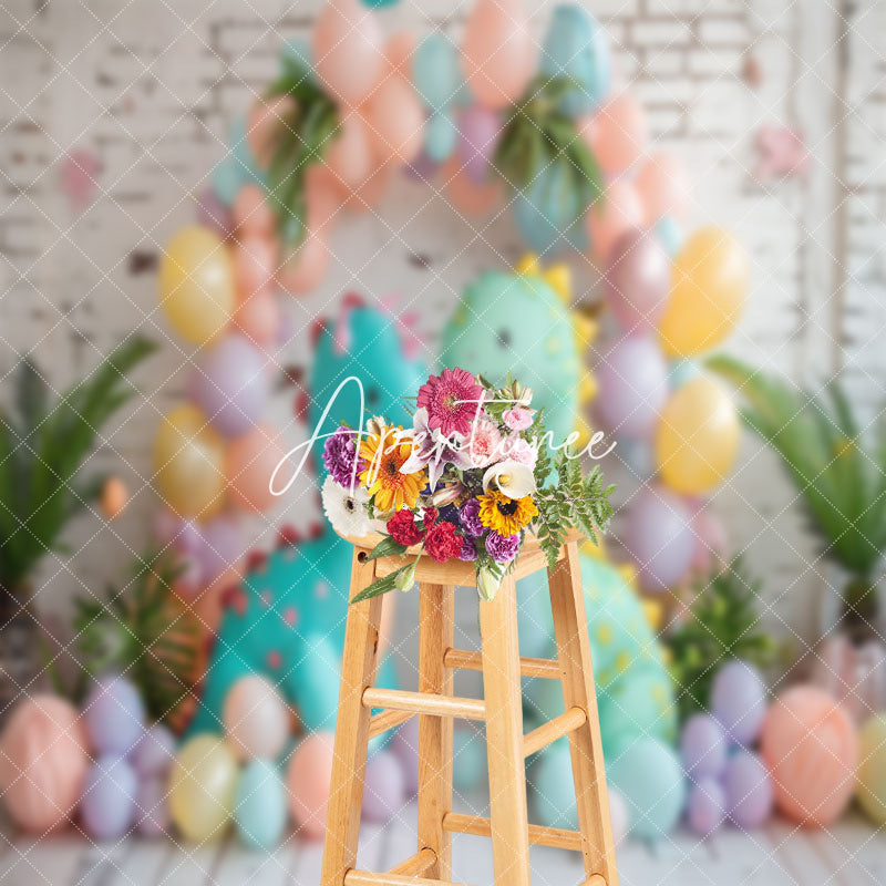 Aperturee - Retro Brick Wall Dinosaur Doll Cake Smash Backdrop