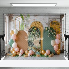 Aperturee - Retro Brick Wall Tribal Leopard Cake Smash Backdrop