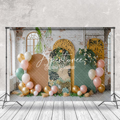 Aperturee - Retro Brick Wall Tribal Leopard Cake Smash Backdrop