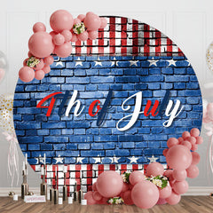 Aperturee - Retro Brick Wall Usa Flag Round 4th Of July Backdrop