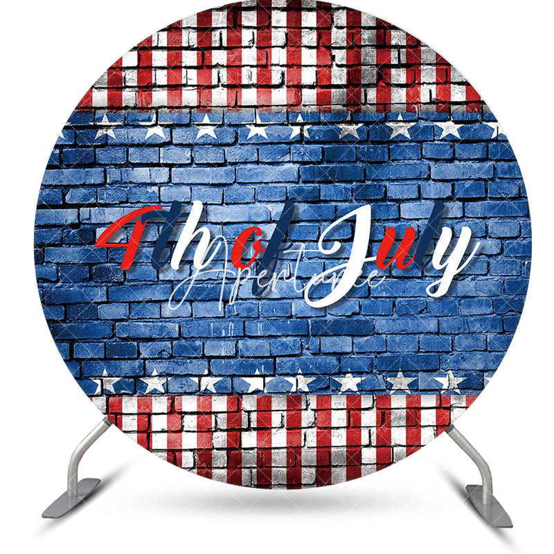 Aperturee - Retro Brick Wall Usa Flag Round 4th Of July Backdrop