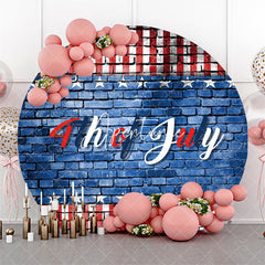 Aperturee - Retro Brick Wall Usa Flag Round 4th Of July Backdrop