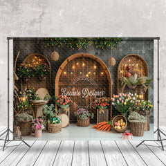 Aperturee - Retro Brown Acrh - Door Floral Easter Photo Backdrop