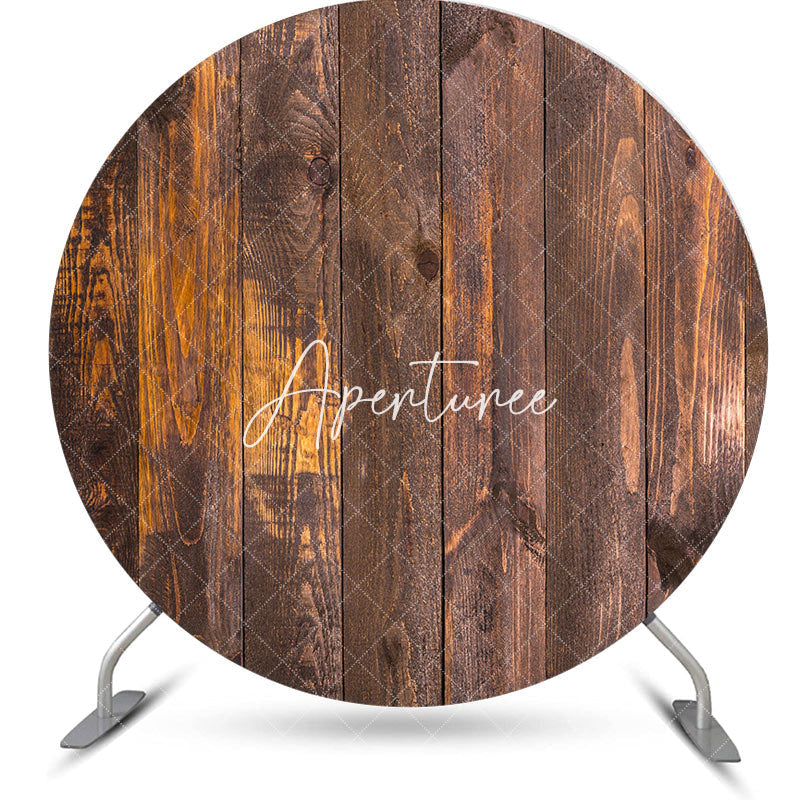 Aperturee - Retro Brown Vertical Wood Grain Round Party Backdrop