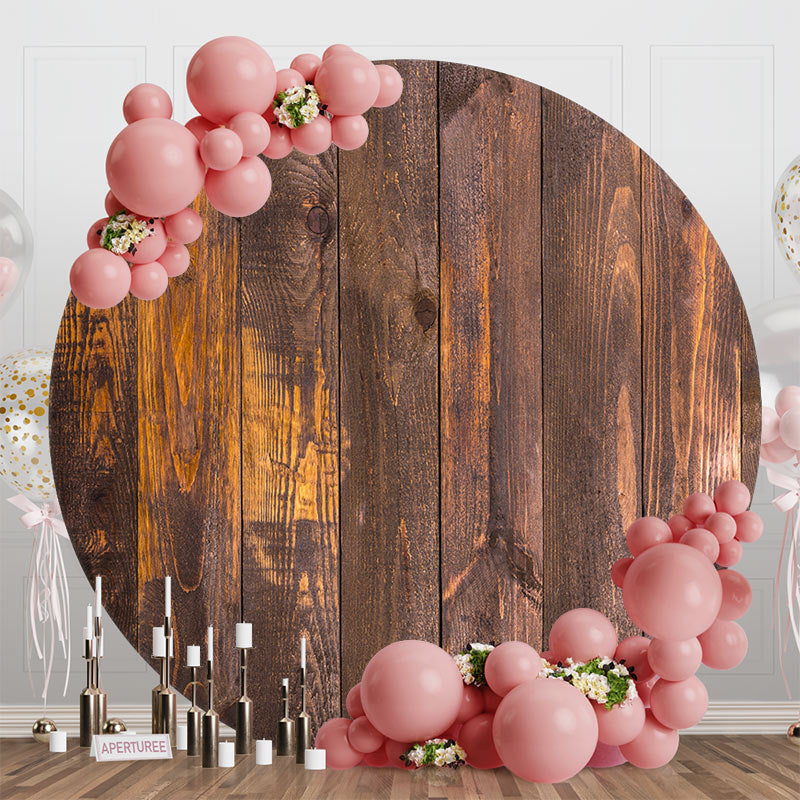 Aperturee - Retro Brown Vertical Wood Grain Round Party Backdrop