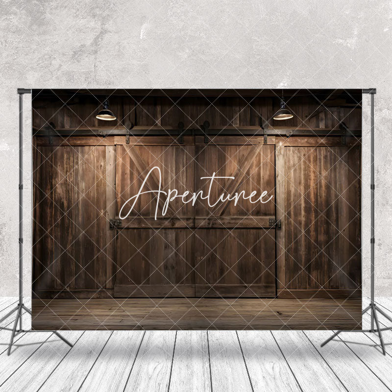 Aperturee - Retro Brown Wooden Barn Door Floor Photo Backdrop