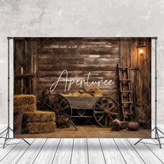 Aperturee - Retro Brown Wooden Cart Interior Barn Photo Backdrop