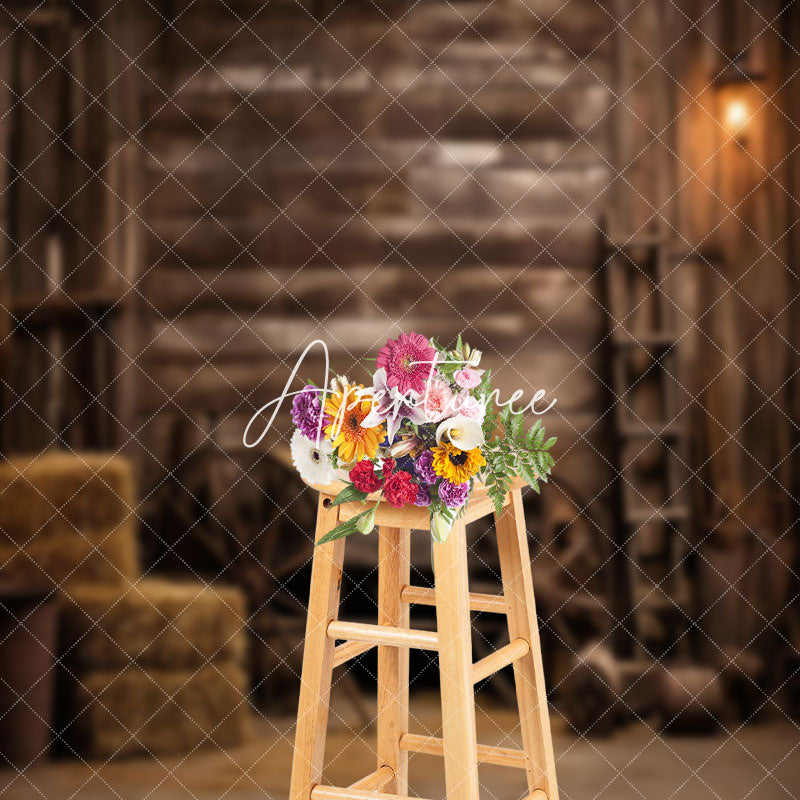 Aperturee - Retro Brown Wooden Cart Interior Barn Photo Backdrop