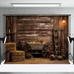 Aperturee - Retro Brown Wooden Cart Interior Barn Photo Backdrop