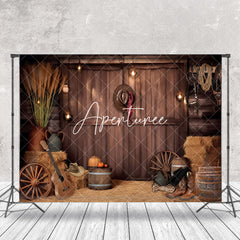 Aperturee - Retro Brown Wooden Door Cowboy Backdrop For Photo