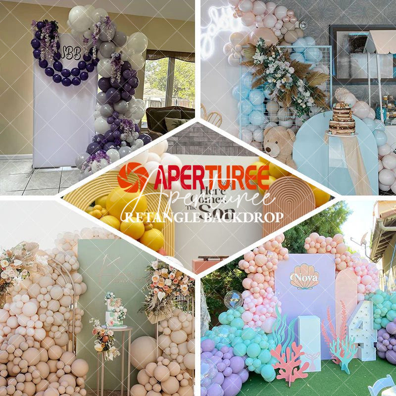 Aperturee - Retro Brown Wooden Party Rectangular Arch Backdrop