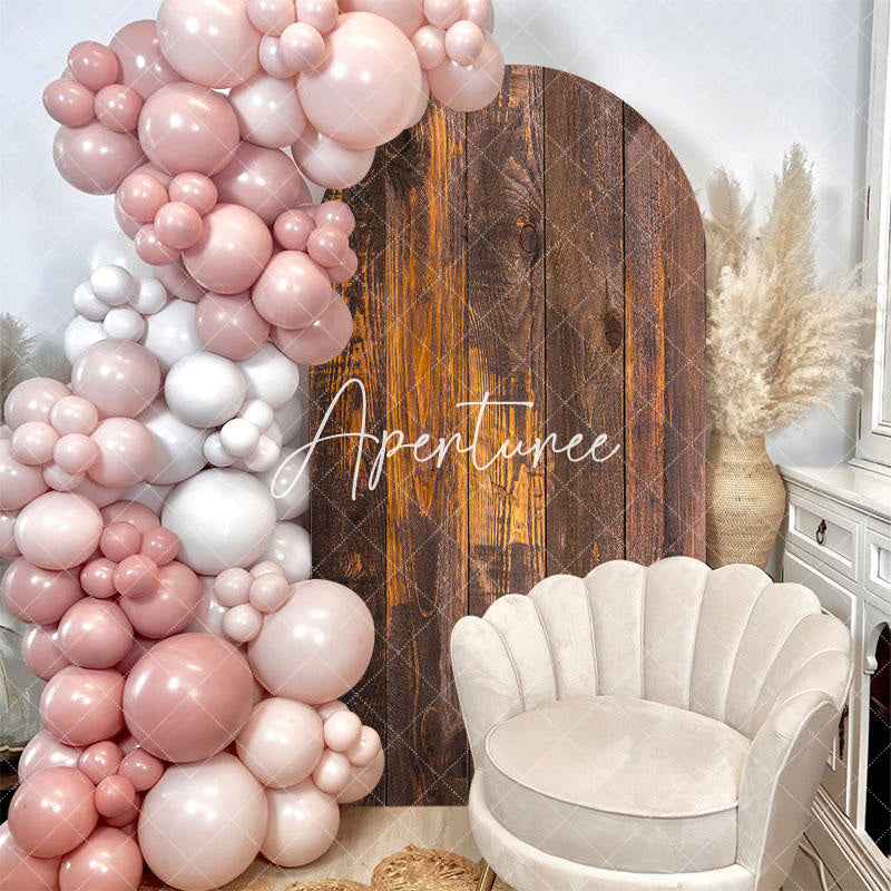 Aperturee - Retro Brown Wooden Party Semicircle Arch Backdrop