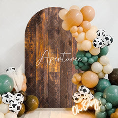 Aperturee - Retro Brown Wooden Party Semicircle Arch Backdrop