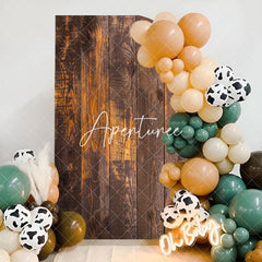 Aperturee - Retro Brown Wooden Party Single Fillet Arch Backdrop