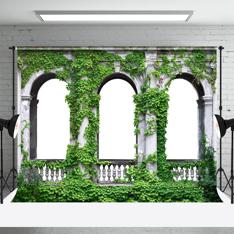 Aperturee - Retro Building Arch Wall Greenery Photo Backdrop