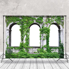 Aperturee - Retro Building Arch Wall Greenery Photo Backdrop