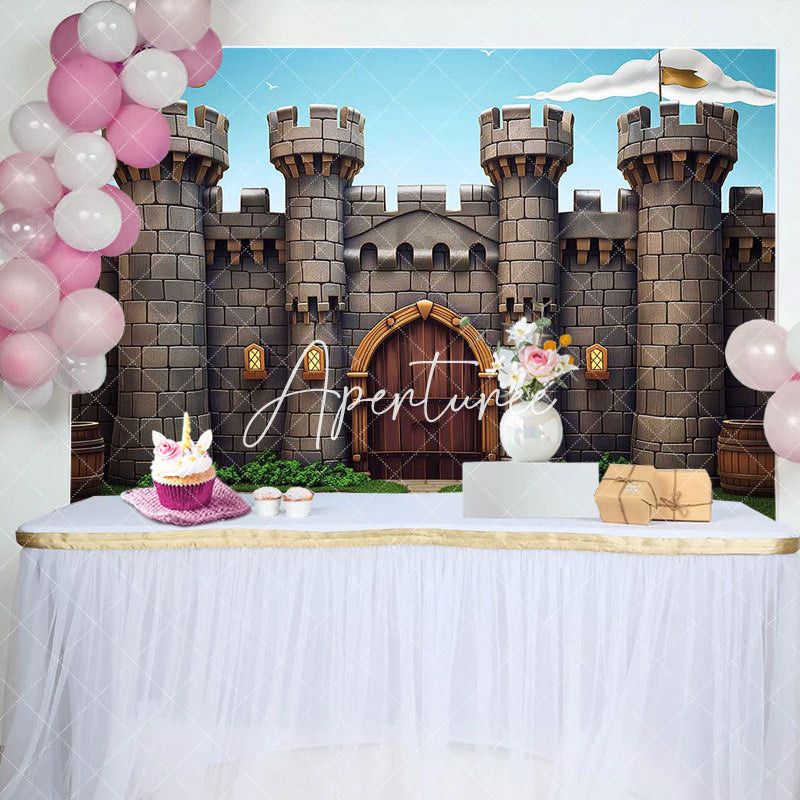 Aperturee - Retro Castle Tower Blue Sky Backdrop For Birthday