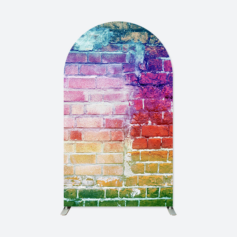 Aperturee - Retro Colorful Brick Wall Double Sided Arch Backdrop