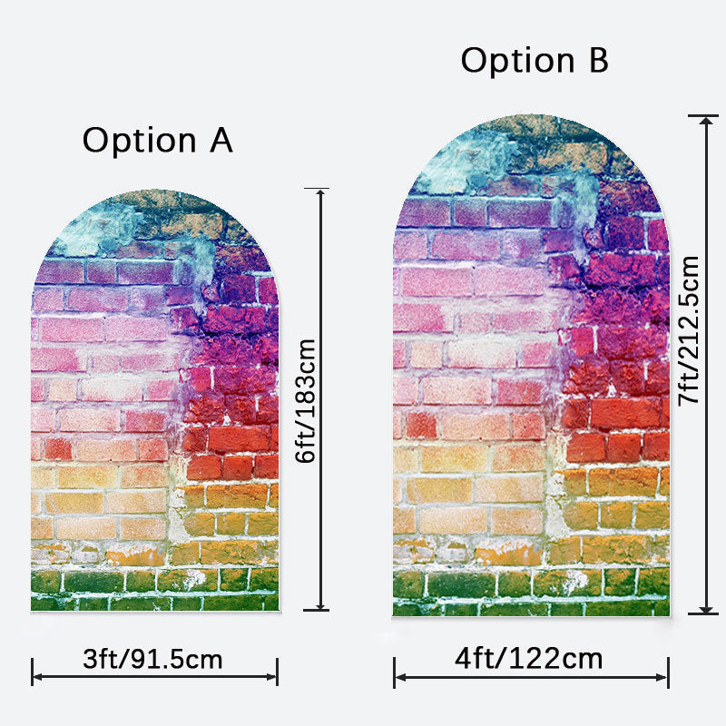 Aperturee - Retro Colorful Brick Wall Double Sided Arch Backdrop