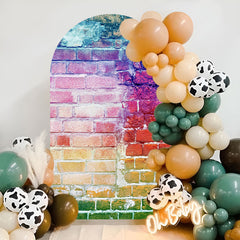 Aperturee - Retro Colorful Brick Wall Double Sided Arch Backdrop