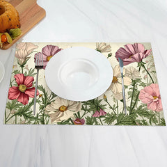 Aperturee - Retro Colorful Floral Green Leaf Set Of 4 Placemats