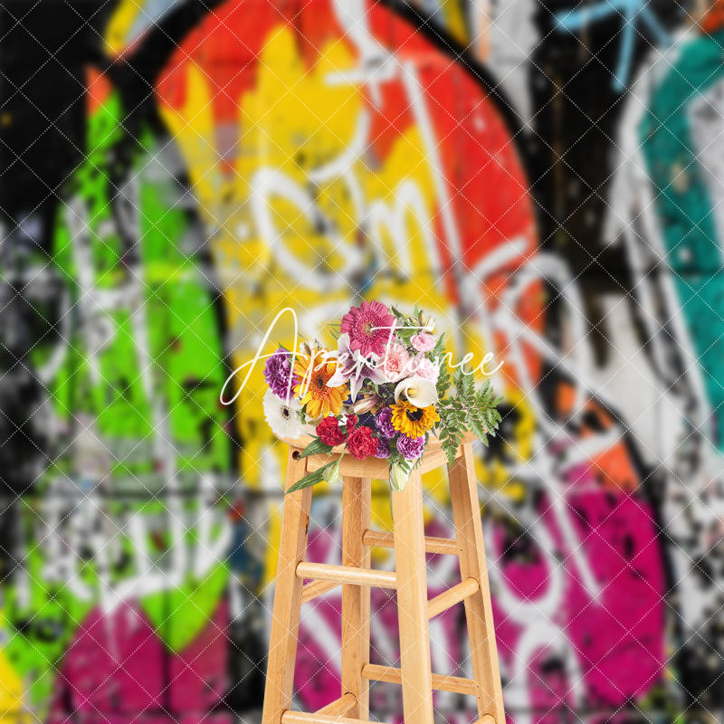 Aperturee - Retro Colorful Graffiti Brick Wall Photo Backdrop