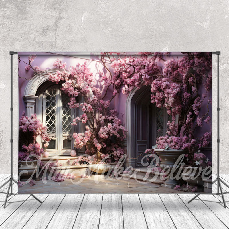 Aperturee - Retro Courtyard Purple Flower Tree Floral Backdrop