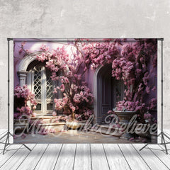 Aperturee - Retro Courtyard Purple Flower Tree Floral Backdrop