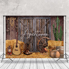 Aperturee - Retro Cowboy Rustic Barn Wooden Door Photo Backdrop