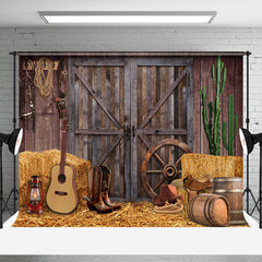 Aperturee - Retro Cowboy Rustic Barn Wooden Door Photo Backdrop