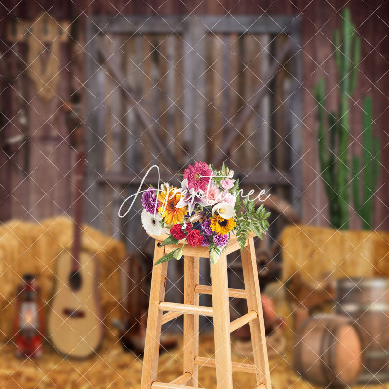 Aperturee - Retro Cowboy Rustic Barn Wooden Door Photo Backdrop